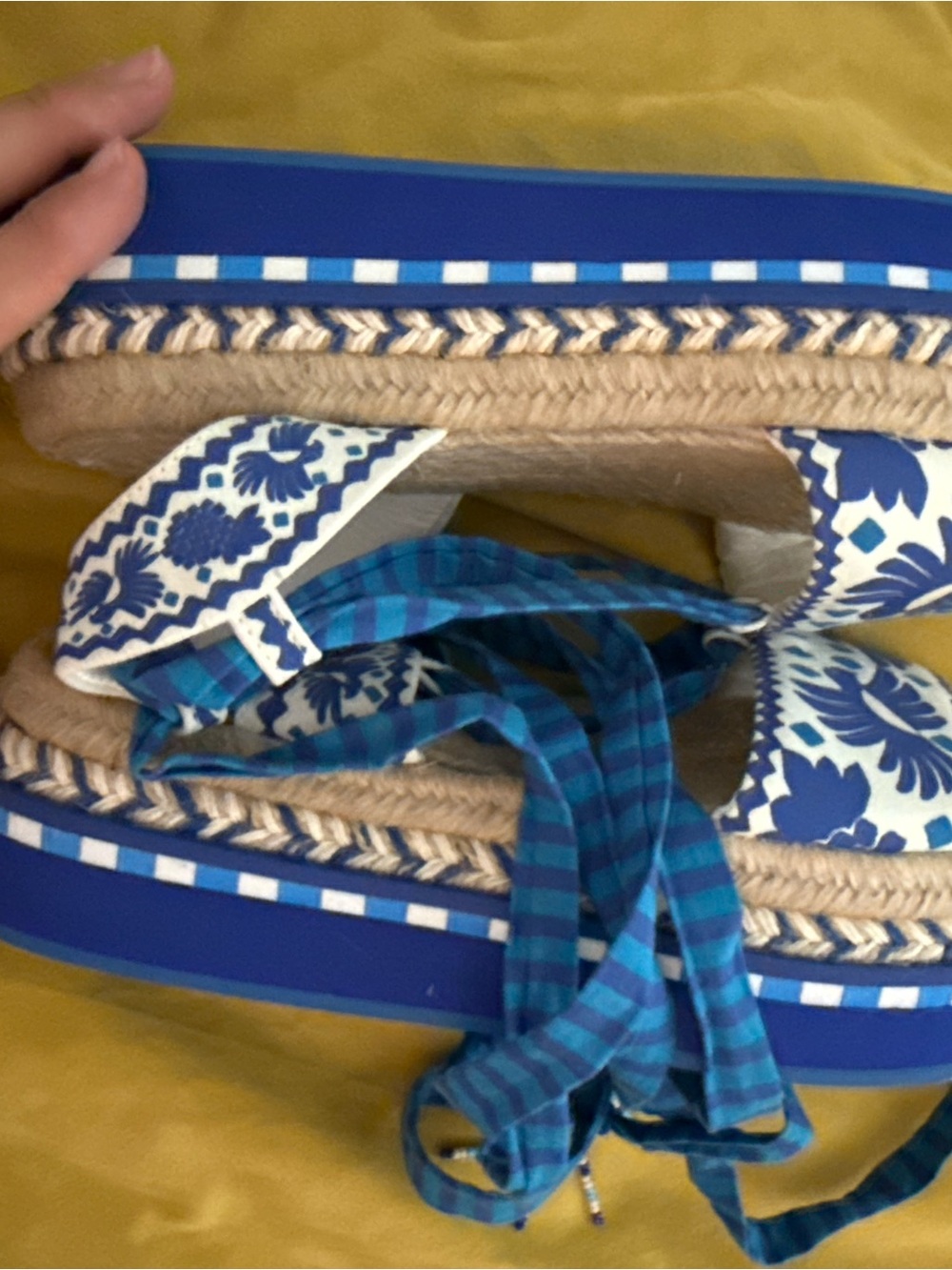 FARM Rio Blue and White Espadrille Platform Sandals - Picture 4 of 7